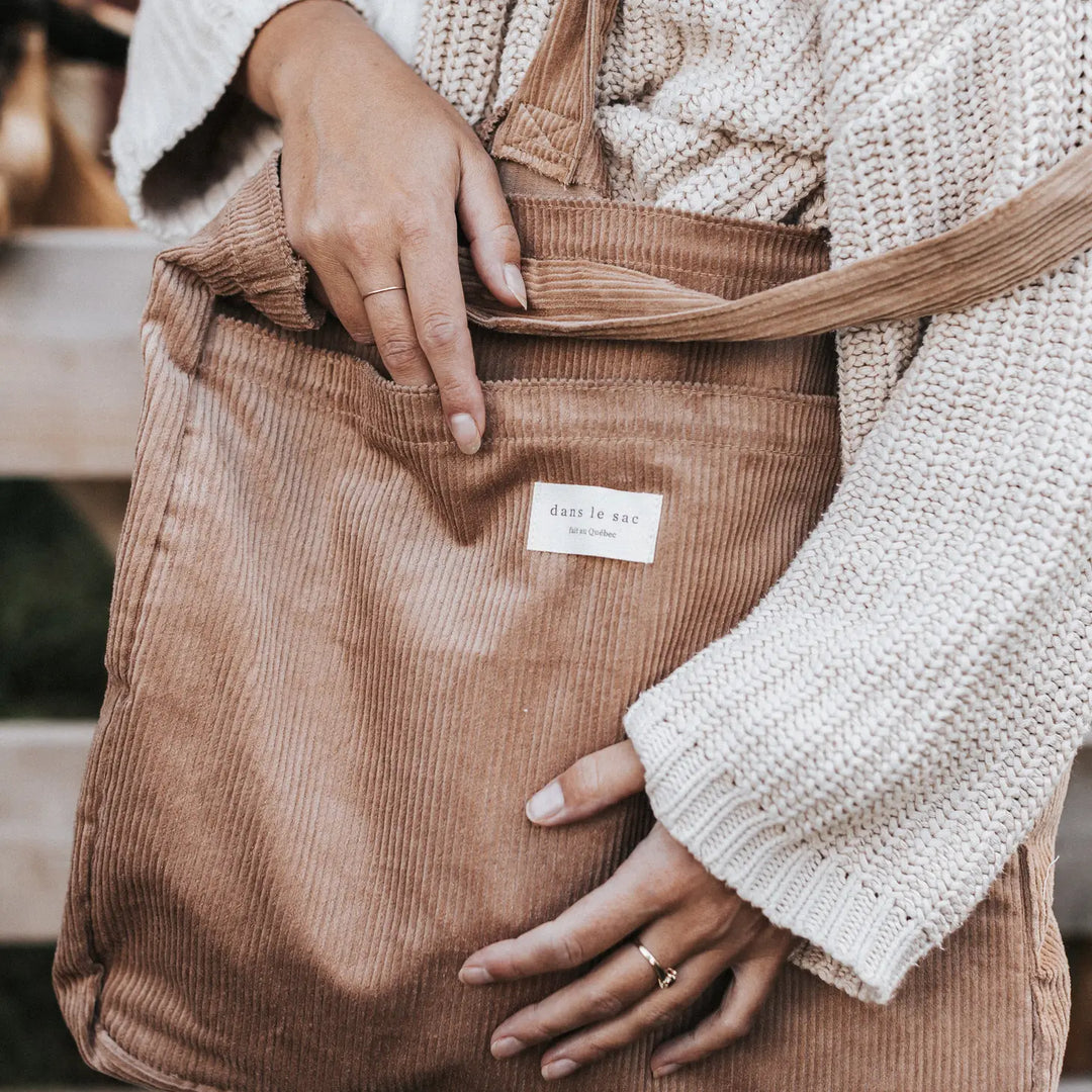 Double Pocket Tote Bag - Corduroy Olive