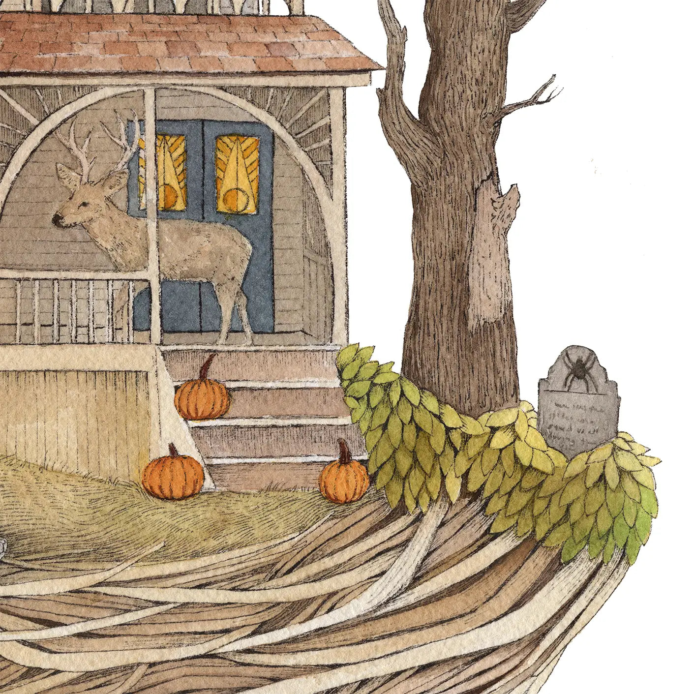 Haunted House of Deer and Crow Print - 8" x 10"