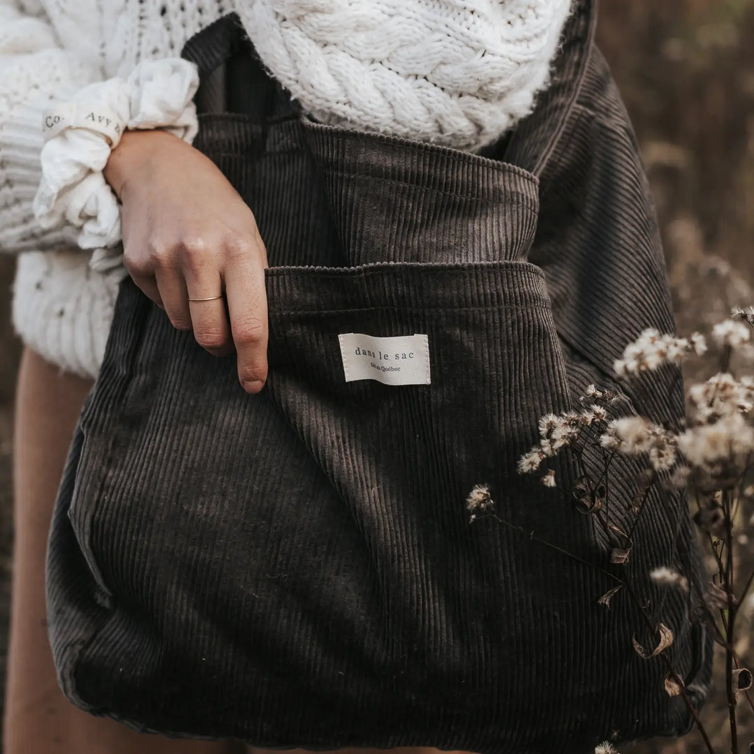 Double Pocket Tote Bag - Corduroy Olive