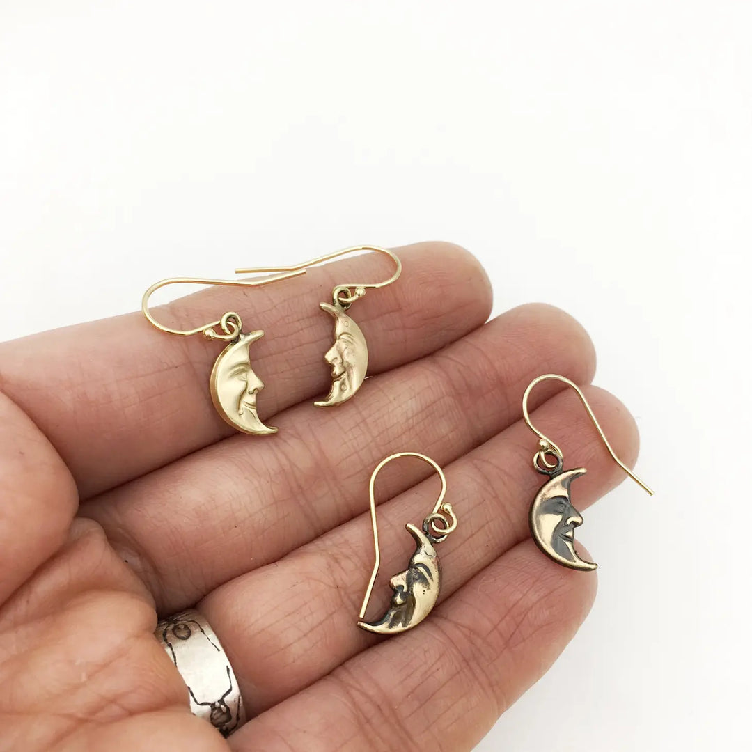 Vintage Brass Celestial Moon Earrings
