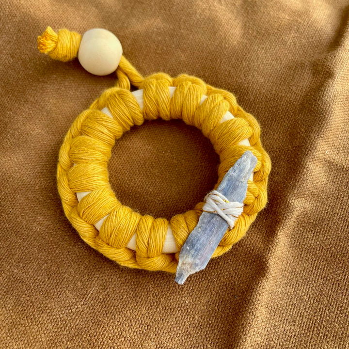 Crystal Macrame Ornaments - Ochre Yellow & Kyanite