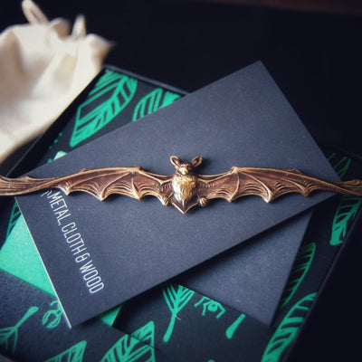 Extra Wide Gothic Brass Vampire Bat Pin