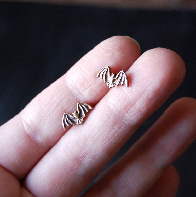 Mini Brass Bat Stud Earrings