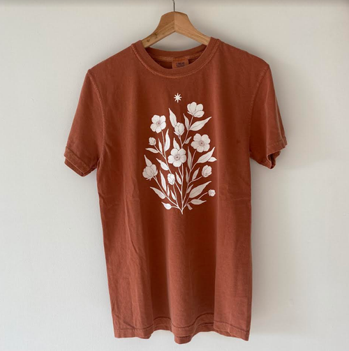 Fall Florals Block Print Tee - Yam Orange
