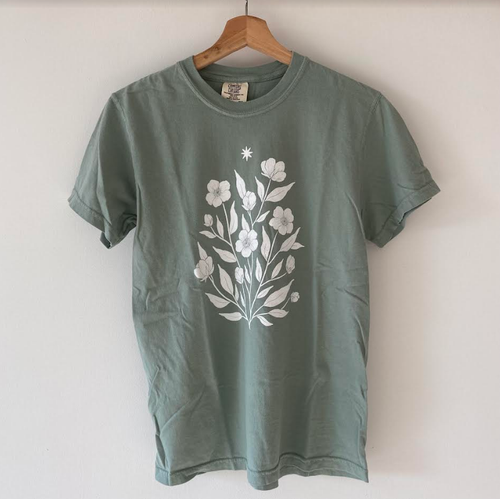 Fall Florals Block Print Tee - Sage Green