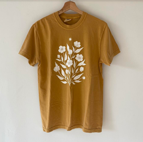 Fall Florals Block Print Tee - Ochre Yellow