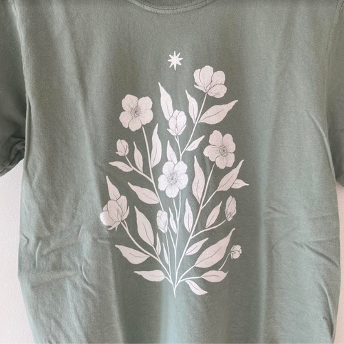 Fall Florals Block Print Tee - Sage Green