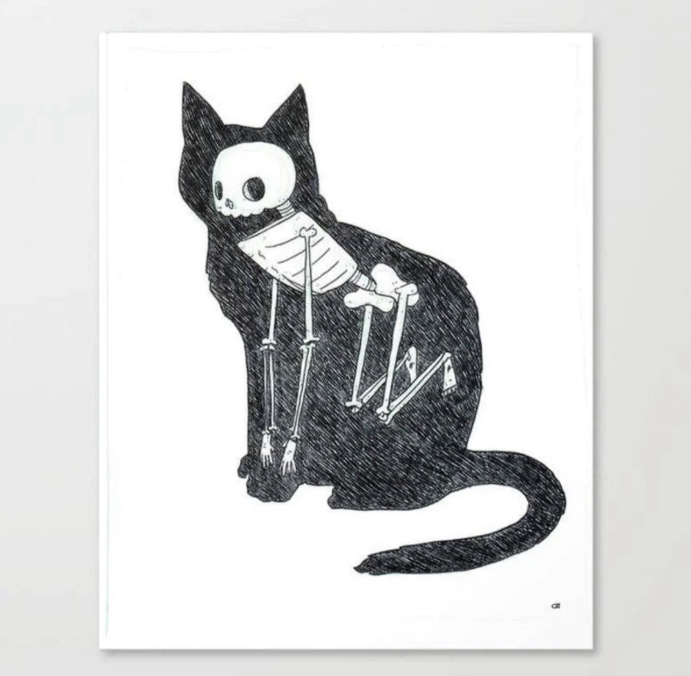 Skeletal Cat Print