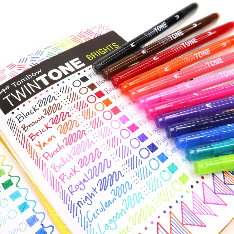  Tombow 61500 Twintone Marker Set, Bright, 12-Pack