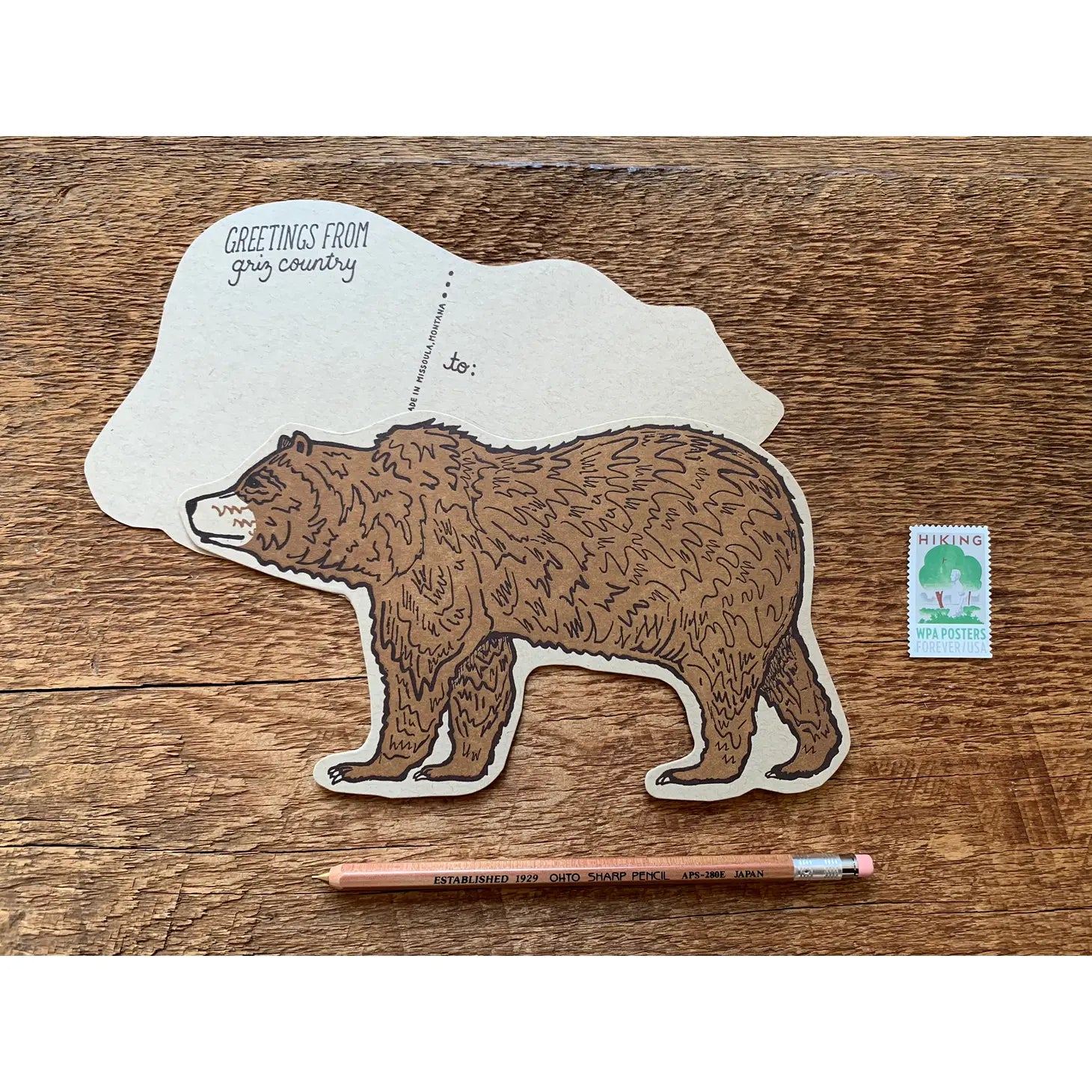 Grizzly Bear Letterpress Postcard