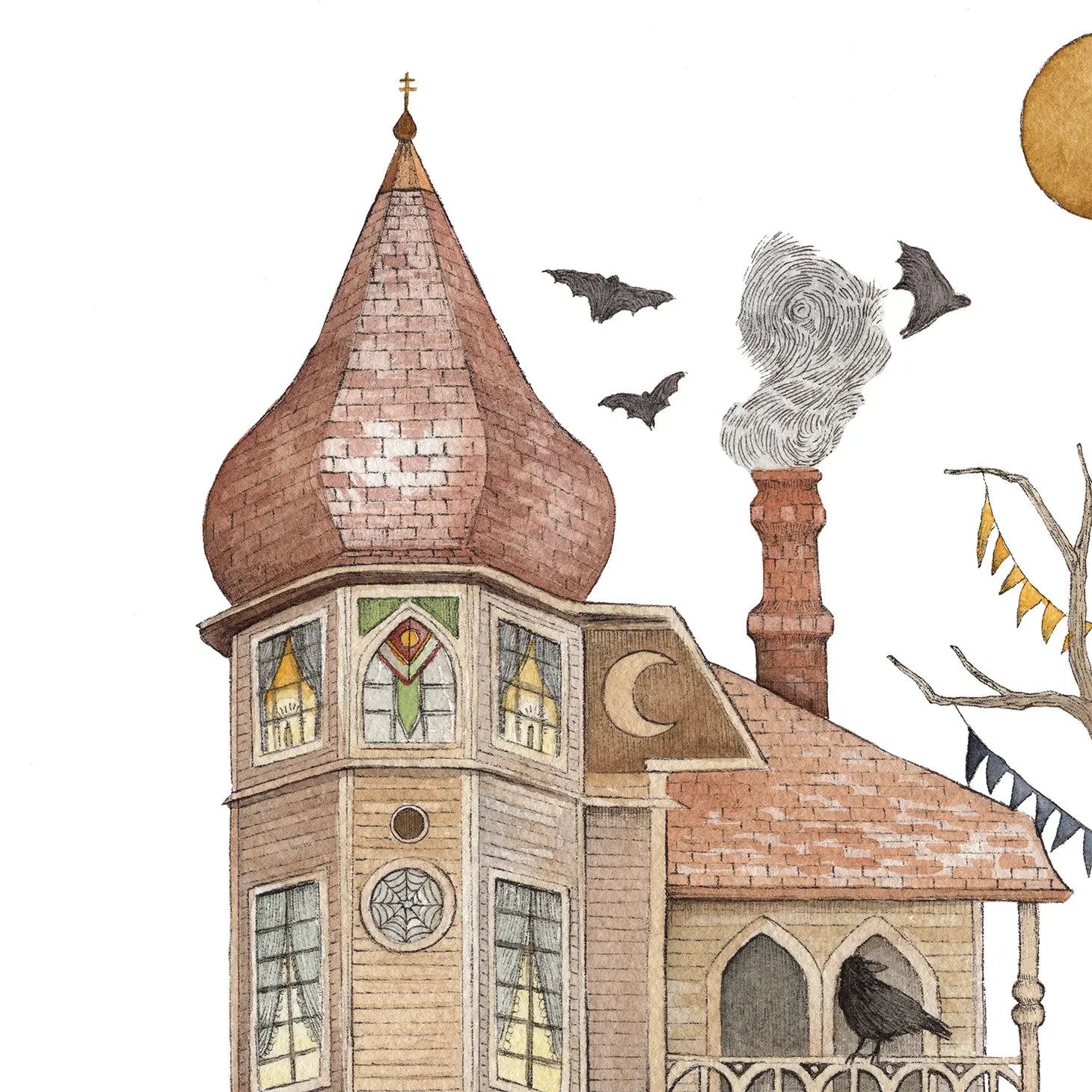 Haunted House of Deer and Crow Print - 8" x 10"