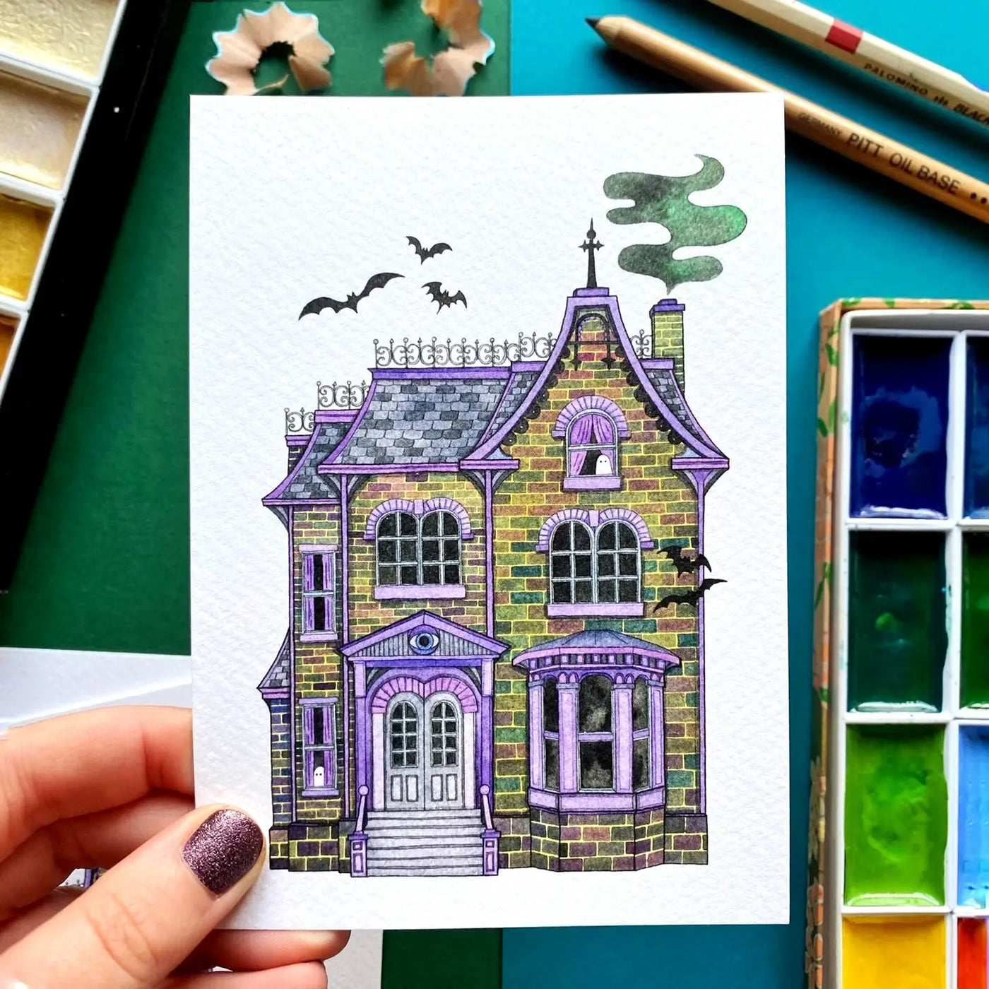Haunted House Postcard - Purple