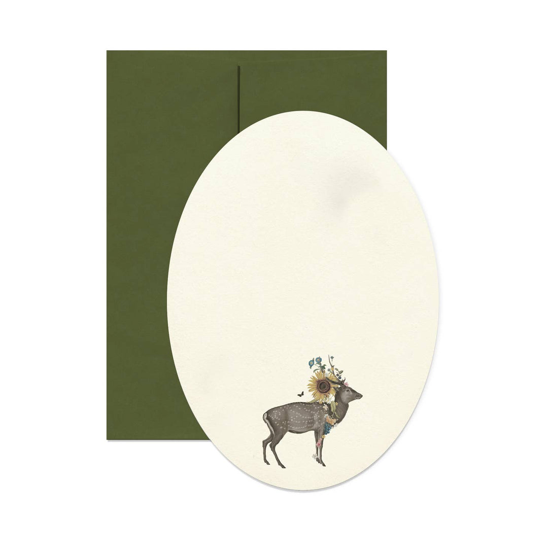 Oval Stag with Flowers Card